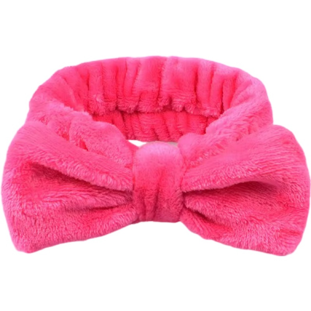 Hot Pink Microfiber Plush‎ Bow Headband Makeup Headband